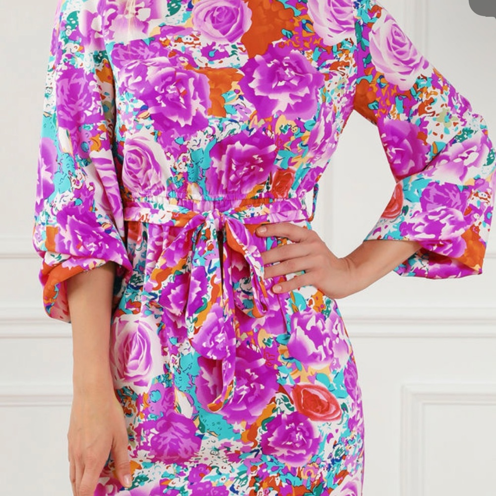 Floral Multicolor Dress with Tie Waist